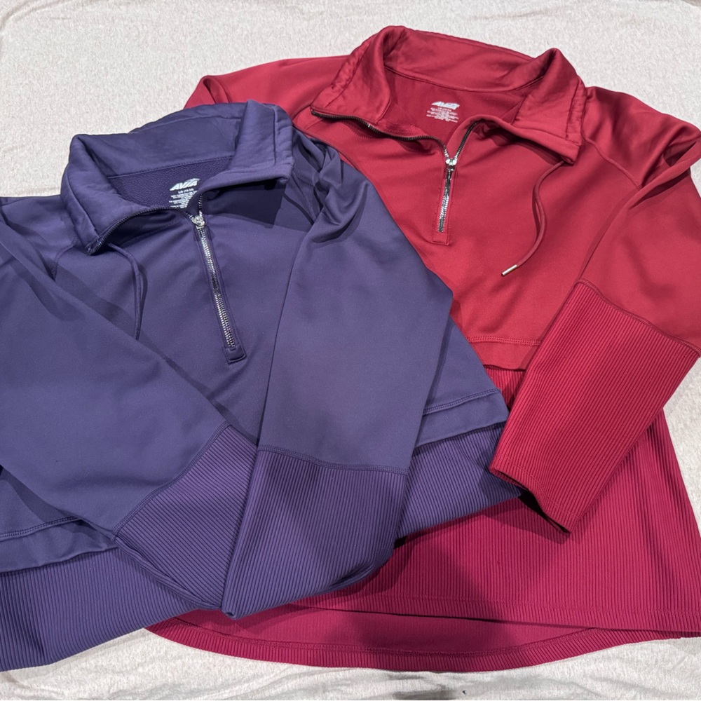 Avia Long Sleeve Quarter zip athletic wear shirt. Women's Large. Purple and Red